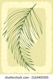 Botanical wall art tropical illustration. Foliage line art drawing with retro and abstract shape. Grunge Plant Art design for print, cover, wallpaper, Minimal and natural wall art.