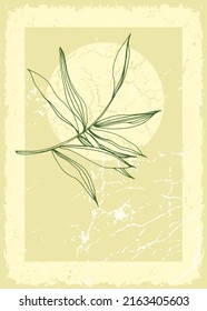 Botanical wall art tropical illustration. Foliage line art drawing with retro and abstract shape. Grunge Plant Art design for print, cover, wallpaper, Minimal and natural wall art.