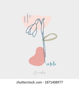 Botanical wall art vector. abstract Snowdrop. Line art drawing with abstract shape. Printable, cover, wallpaper, Minimal and natural wall art. 