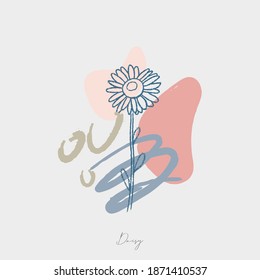 Vector de arte mural botánico. Daisy abstracto. Dibujo de líneas con forma abstracta. Imprimible, cubierta, papel pintado, Mínimo y natural de la pared. 