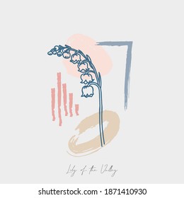 Vector de arte mural botánico. Lily abstracta Del Valle. Dibujo de líneas con forma abstracta. Imprimible, cubierta, papel pintado, Mínimo y natural de la pared. 