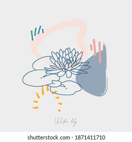 Botanical wall art vector. abstract Water Lily. Line art drawing with abstract shape. Printable, cover, wallpaper, Minimal and natural wall art. 