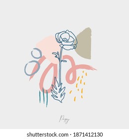 Botanical wall art vector. abstract Poppy. Line art drawing with abstract shape. Printable, cover, wallpaper, Minimal and natural wall art. 