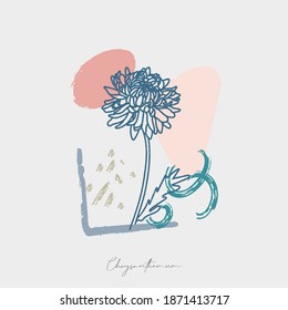 Botanical wall art vector. abstract Chrysanthemum. Line art drawing with abstract shape. Printable, cover, wallpaper, Minimal and natural wall art. 