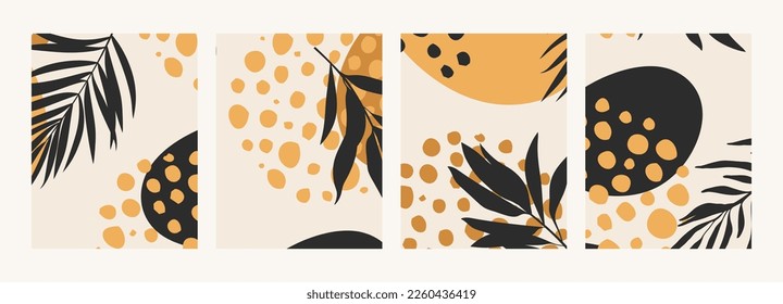 Botanical wall art vector. Abstract art background with palm leaves, monstera leaf and design for wall decor, poster and wallpaper.