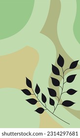 Botanical wall art vector. Abstract background art with branch and leaves. Template for print, cover and wall art.