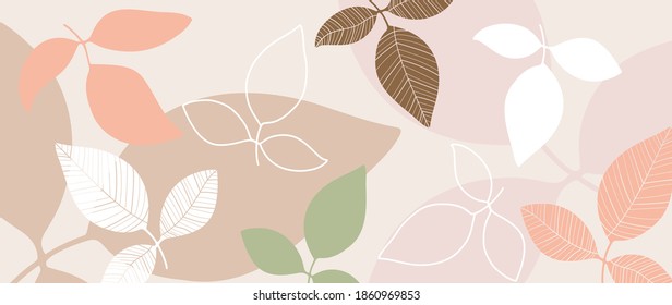 Botanical wall art vector background. Foliage line art drawing with abstract shape.  Abstract Plant Art design for print, cover, wallpaper, Minimal and  natural wall art. 