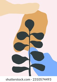 Botanical wall art vector background set. Foliage line art drawing with watercolor. Abstract Plant Art design for wall framed prints, canvas prints, poster, home decor, cover, wallpaper.