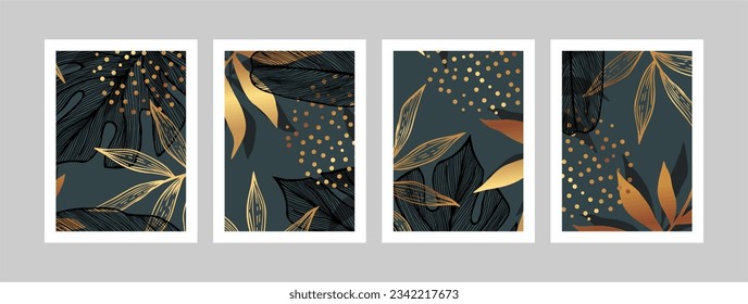 Conjunto de fondo de vectores de arte mural botánico. Resumen Diseño de arte vegetal para impresiones enmarcadas en la pared, impresiones de lona, afiche, decoración casera, cubierta, papel pintado.