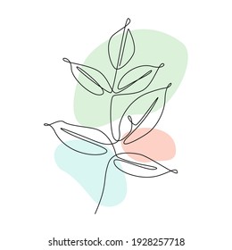 Vector de arte mural botánico con hojas de rama. Dibujo continuo de una línea con forma abstracta pastel. Arte mural minimalista y natural. Ilustración vectorial