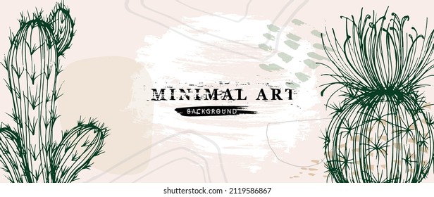 Botanische Wandkunst Vektor der Kaktus. Blumensukkulente Pflanzen. Boho Foliage Linie Kunstzeichnung mit abstrakter Form. Abstraktes Pflanzendesign für Druck, Deckel, Tapeten, minimale und natürliche Wandkunst.