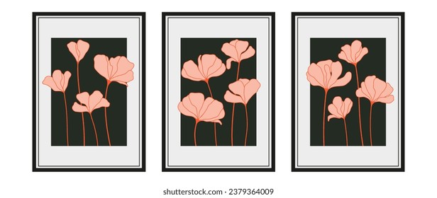 Botanical wall art vector collection. Leaves and flowers in art deco style, luxurious flowering pattern, handmade. Design for wall prints, canvas prints, posters, home decor.	