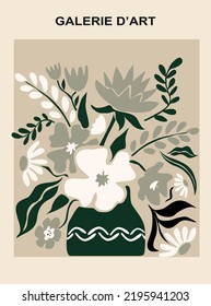 Botanical wall art vector design. Nordic line art drawing with floral elements. Abstract Plant Art for print, cover, wallpaper. Minimal and natural wall art. Beige and black vector illustration.