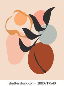 vector de arte mural botánico. Dibujo de la línea folicular con formas abstractas. Resumen Diseños de arte vegetal para impresiones, cubiertas, papel pintado, arte mural. Mínimo y natural. Ilustración vectorial.