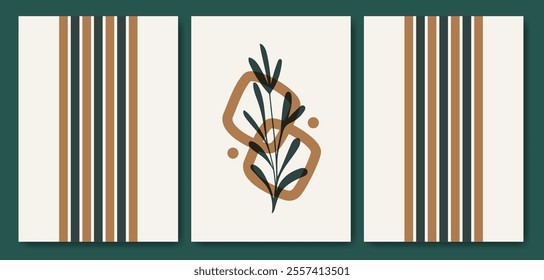 Botanical wall art vector drawing abstract shapes. Floral poster set composition for home decoration