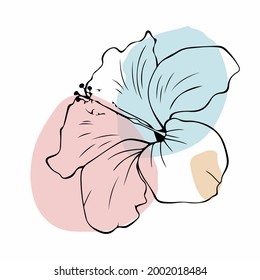 Vector de arte mural botánico. Dibujo de líneas de flor de tono terrestre