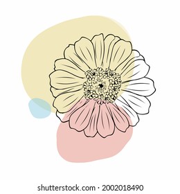 Vector de arte mural botánico. Dibujo de líneas de flor de tono terrestre
