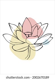 Botanical wall art vector. Earth tone flower line art drawing