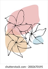 Botanical wall art vector. Earth tone flower line art drawing