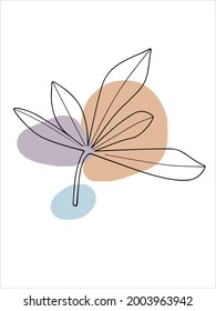 Vector de arte mural botánico. Tono de la Tierra deja dibujo de líneas
