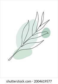 Botanical wall art vector. Earth tone leaves line art drawing