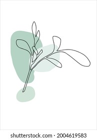 Botanical wall art vector. Earth tone leaves line art drawing