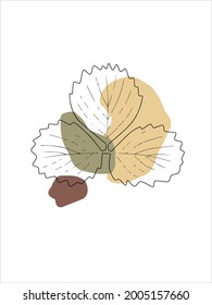 Vector de arte mural botánico. Tono de la Tierra deja dibujo de líneas