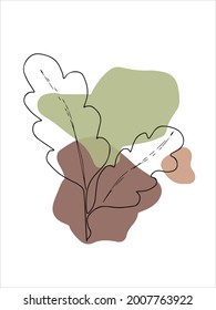 Vector de arte mural botánico. Tono de la Tierra deja dibujo de líneas