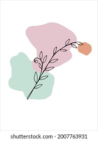 Vector de arte mural botánico. Tono de la Tierra deja dibujo de líneas