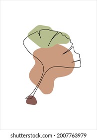 Botanical wall art vector. Earth tone leaves line art drawing
