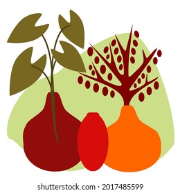 Vector de arte mural botánico. Tono de la Tierra dibujo de líneas de follaje boho con forma abstracta. Resumen Diseño de arte vegetal para la impresión, cubierta, papel pintado, arte de pared mínimo y natural.