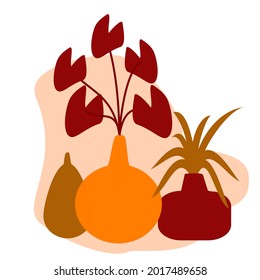 Vector de arte mural botánico. Tono de la Tierra dibujo de líneas de follaje boho con forma abstracta. Resumen Diseño de arte vegetal para la impresión, cubierta, papel pintado, arte de pared mínimo y natural.