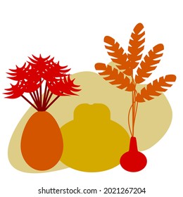Botanische Wandkunst-Vektorgrafik. Erdton boho Blattlinie Zeichnung mit abstrakter Form. Abstraktes Pflanzendesign für Druck, Deckel, Tapeten, Minimale und natürliche Wandkunst.