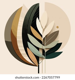 
Botanical wall art vector. Earth tone boho foliage line art drawing with abstract shape. Abstract Plant Art design for print, cover, wallpaper, Minimal and natural wall art, canvas