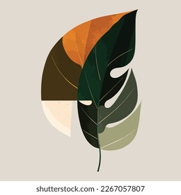 
Botanical wall art vector. Earth tone boho foliage line art drawing with abstract shape. Abstract Plant Art design for print, cover, wallpaper, Minimal and natural wall art, canvas