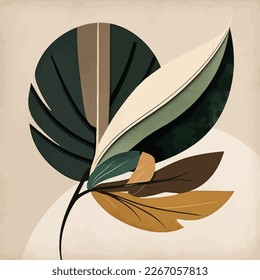 
Botanical wall art vector. Earth tone boho foliage line art drawing with abstract shape. Abstract Plant Art design for print, cover, wallpaper, Minimal and natural wall art, canvas