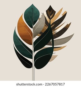 
Botanical wall art vector. Earth tone boho foliage line art drawing with abstract shape. Abstract Plant Art design for print, cover, wallpaper, Minimal and natural wall art, canvas