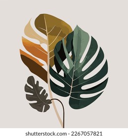 
Botanical wall art vector. Earth tone boho foliage line art drawing with abstract shape. Abstract Plant Art design for print, cover, wallpaper, Minimal and natural wall art, canvas