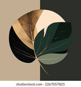 
Botanical wall art vector. Earth tone boho foliage line art drawing with abstract shape. Abstract Plant Art design for print, cover, wallpaper, Minimal and natural wall art, canvas