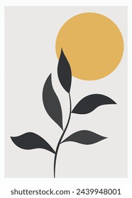 Botanical wall art vector. Earth tone boho foliage line art drawing with abstract shape. Abstract Plant Art design for print  cover  wallpaper  Minimal and natural wall art, ready to print.