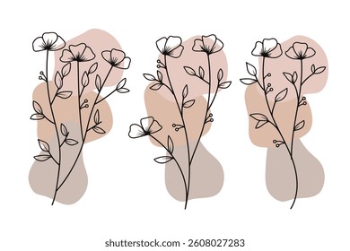 Botanical Wall Art Vector Earth Tone Leaves Line Art Drawing collection.Vector illustration