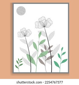 Vector de arte mural botánico. Dibujo de líneas de follaje boho de tono terrestre con formas abstractas. Resumen Diseño de arte vegetal para impresión, cubierta, papel pintado y arte de pared mínimo y natural.