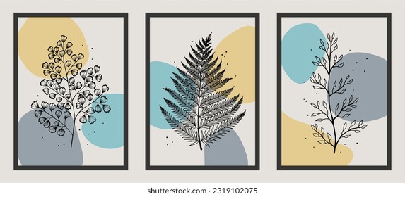 Botanical wall art vector fern set. Abstract Plant Art design for print, cover, wallpaper, Vector illustration.