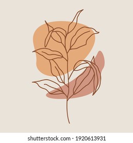 Botanical wall art vector. foliage line art drawing with abstract shape. Abstract Plant Art design for print, cover, wallpaper, Minimal and natural wall art. Vector illustration.