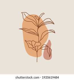 Vector de arte mural botánico. dibujo de línea de follaje con forma abstracta. Resumen Diseño de arte vegetal para impresión, cubierta, papel pintado, arte de pared mínimo y natural. Ilustración vectorial.