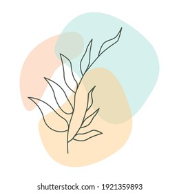 Botanische Wandkunst-Vektorgrafik. Kunstzeichnung der Blattlinie mit pastellabstrakter Form. Minimalistische und natürliche Wandkunst. Vektorgrafik