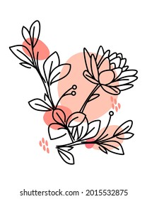Vector de arte mural botánico. Dibujo artístico de línea de follaje con forma abstracta. Resumen Diseño de arte vegetal para impresión, cubierta, papel pintado, arte de pared mínimo y natural. Ilustración vectorial. EPS10 vectores