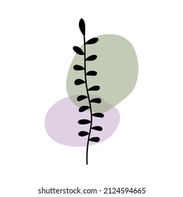 Botanical wall art vector. Foliage line art drawing with abstract shape