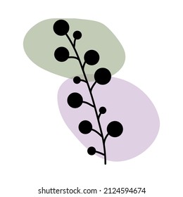 Botanical wall art vector. Foliage line art drawing with abstract shape