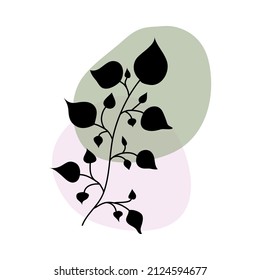 Vector de arte mural botánico. Dibujo artístico de línea de follaje con forma abstracta